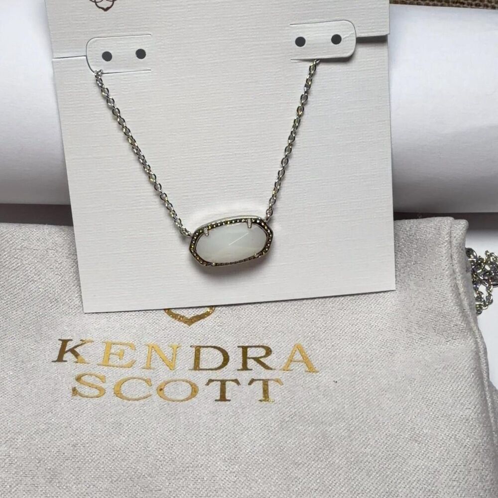 NWT Kendra Scott Elisa Ivory Mother-of-Pearl Silver Pendant Necklace - Picture 6 of 16
